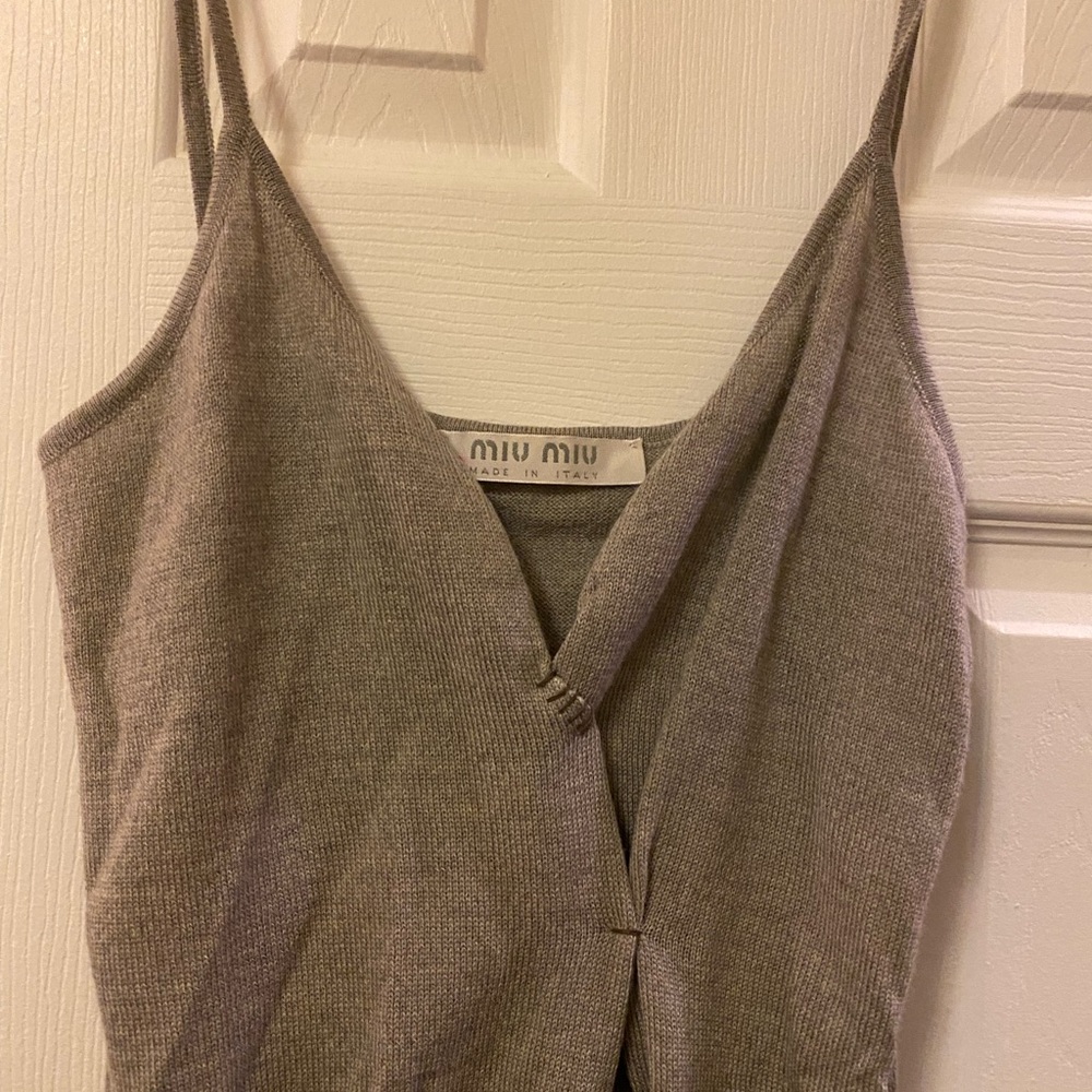 Miu Miu Anthracite Knit Spaghetti Strap Wool Top